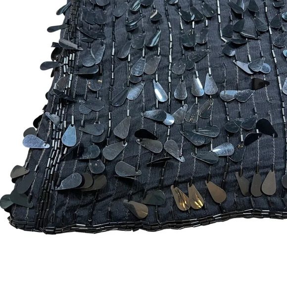 Vintage Lilli Diamond Black Sequin V Neck Silk Blouse Short Sleeve Size Medium - Picture 5 of 8